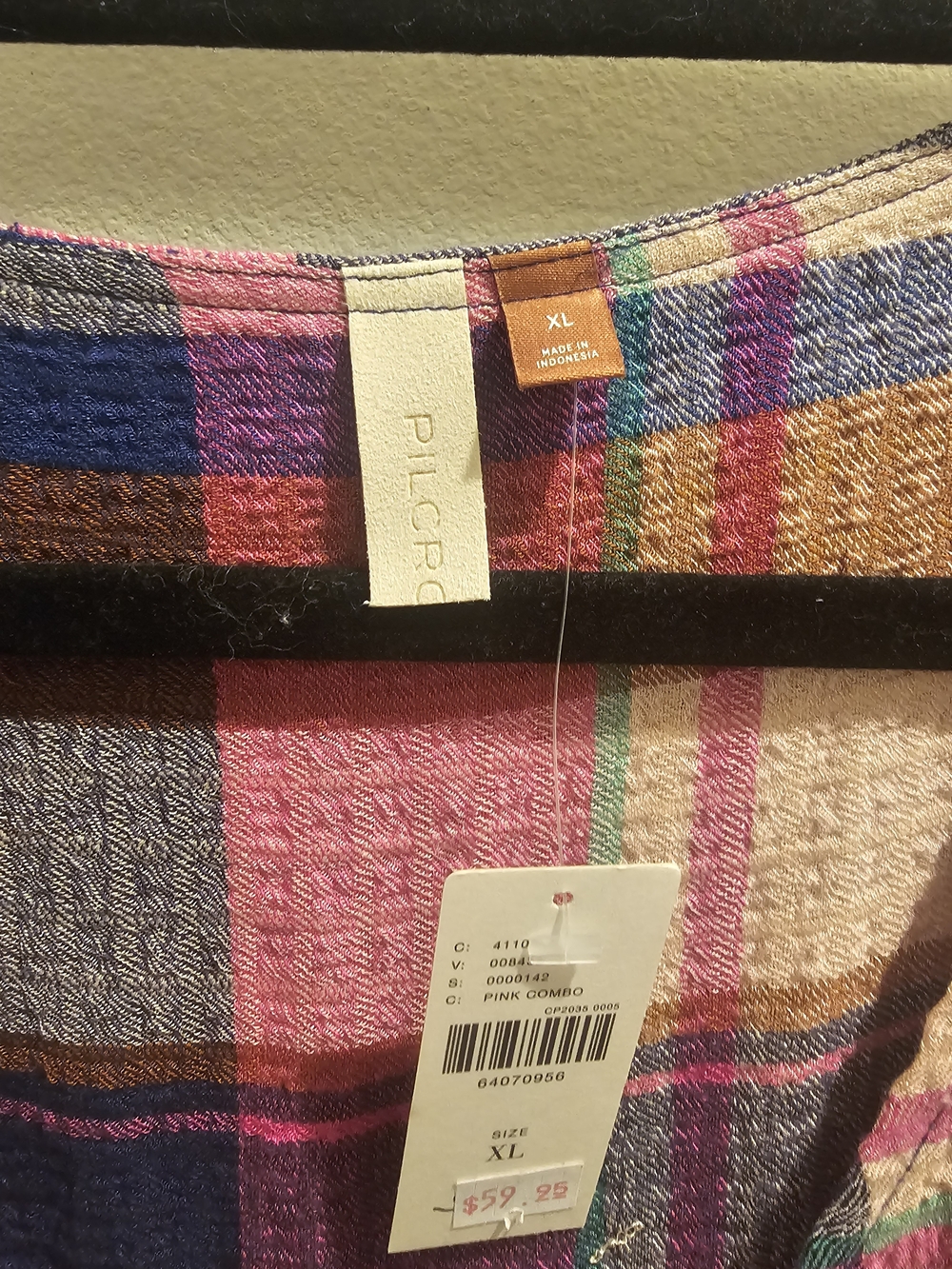 Pilcro Multicolor Plaid Peasant Tunic - Pink, Navy, Cream, Brown - Picture 3 of 3